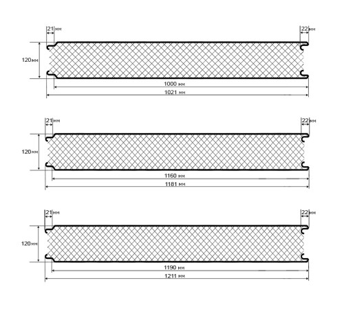 Сэндвич панели акустические стеновые с минеральной ватой, ширина 1000 мм, толщина 120 мм, 0.5/0.5, RAL6005