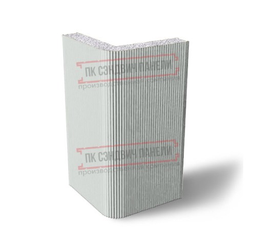 Угловая сэндвич-панель вертикальная из пенополистирола, 0.5/0.5, ширина 1000 мм, толщина 20 мм, RAL7035