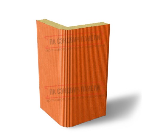 Угловая сэндвич-панель вертикальная из пенополиуретана, 0.5/0.5, ширина 1000 мм, толщина 10 мм, RAL2004