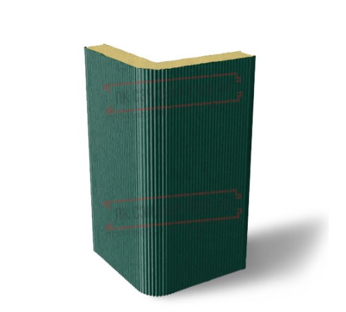 Угловая сэндвич-панель вертикальная из пенополиуретана, 0.5/0.5, ширина 1200 мм, толщина 20 мм, RAL6005