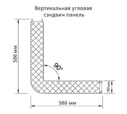 Угловая сэндвич-панель вертикальная из минеральной ваты, 0.5/0.5, ширина 1200 мм, толщина 180 мм, RAL3005