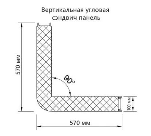 Угловая сэндвич-панель вертикальная из пенополистирола, 0.5/0.5, ширина 1000 мм, толщина 100 мм, RAL9002