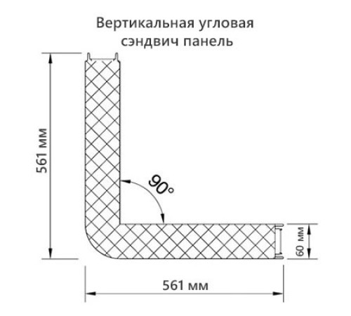 Угловая сэндвич-панель вертикальная из пенополистирола, 0.5/0.5, ширина 1000 мм, толщина 60 мм, RAL9002