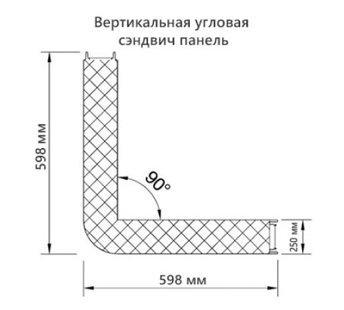 Угловая сэндвич-панель вертикальная из пенополистирола, 0.5/0.5, ширина 1000 мм, толщина 250 мм, RAL6002