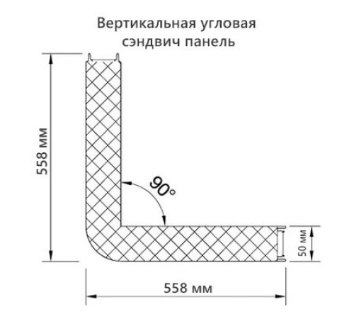 Угловая сэндвич-панель вертикальная из пенополистирола, 0.5/0.5, ширина 1200 мм, толщина 50 мм, RAL3005