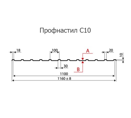 Продольно гнутый профнастил для укрытий конвейеров С10ПГ-1160, 0,6, нержавеющий