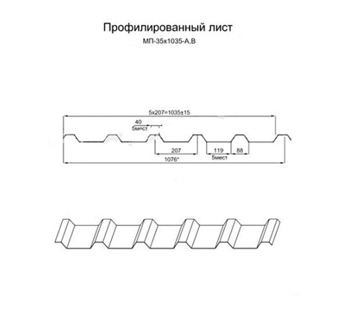 Профнастил МП35-1035 Полиэстер RAL-3005-0.5