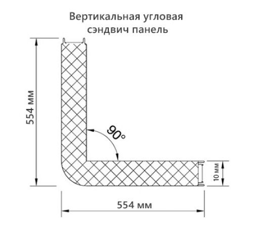 Угловая сэндвич-панель вертикальная из минеральной ваты, 0.5/0.5, ширина 1000 мм, толщина 10 мм, RAL3009