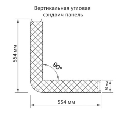 Угловая сэндвич-панель вертикальная из минеральной ваты, 0.5/0.5, ширина 1200 мм, толщина 30 мм, RAL5002
