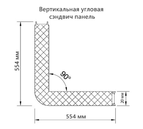 Угловая сэндвич-панель вертикальная из минеральной ваты, 0.5/0.5, ширина 1000 мм, толщина 20 мм, RAL7004