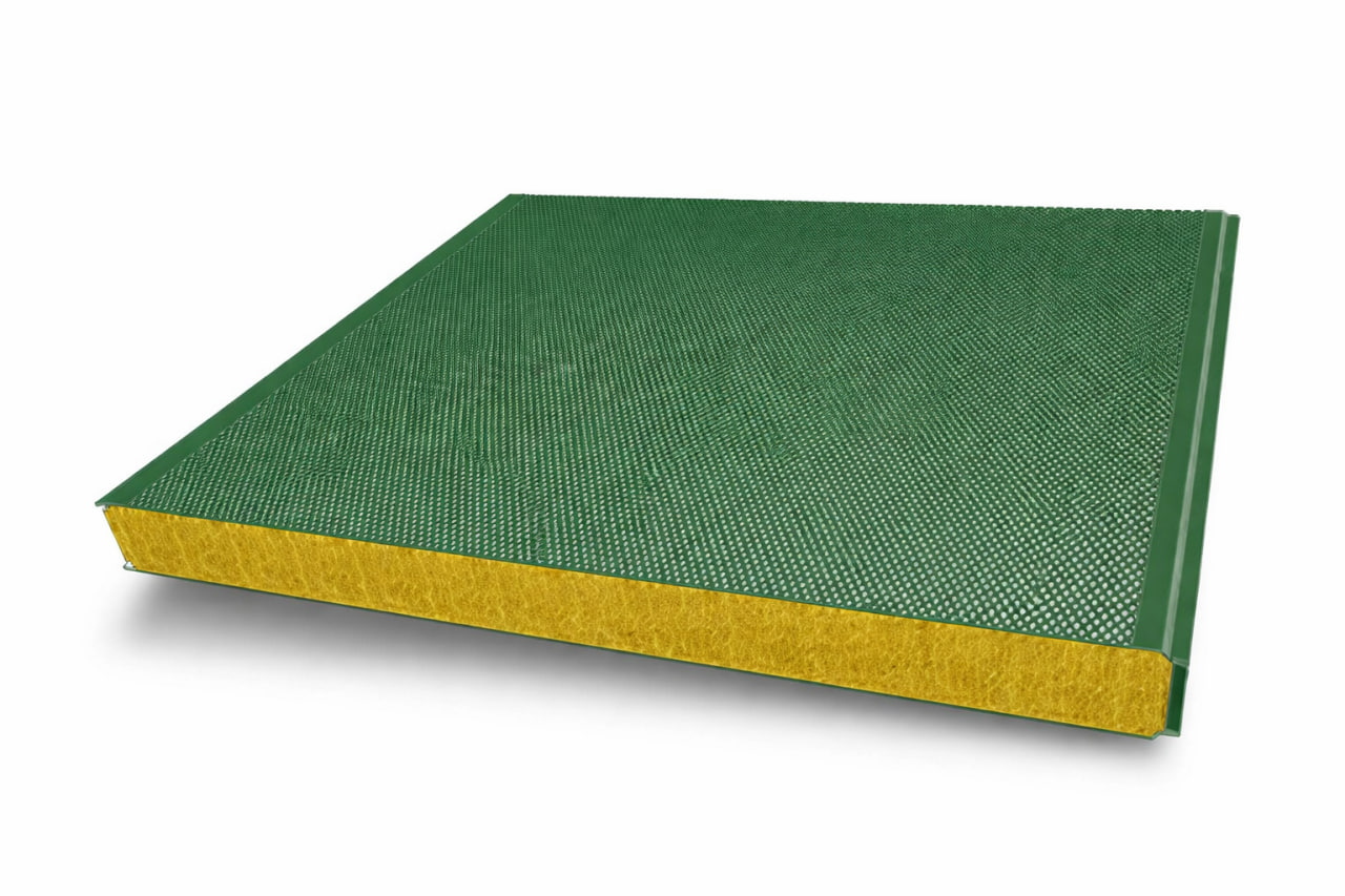 Сэндвич-панели акустические стеновые, минвата, 1200 мм, 120 мм, RAL6002